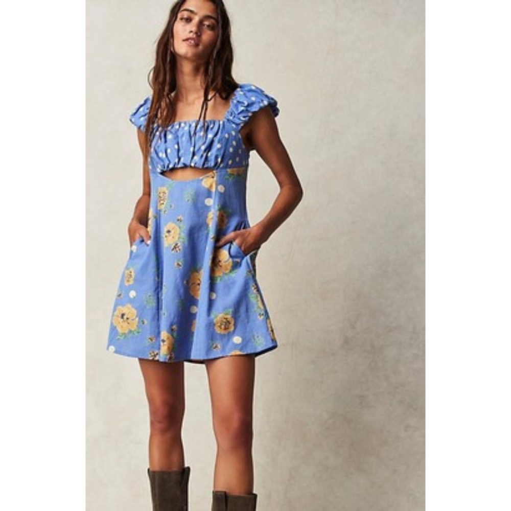 Free People Printed Bom Bom Cotton Mini Dress